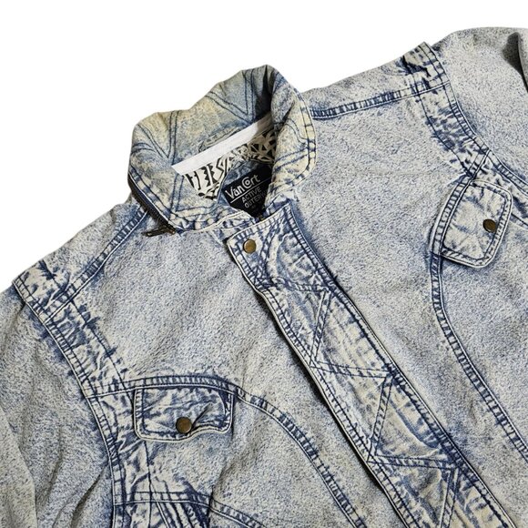 Vintage Van Cort Denim Jacket M Acid Wash Distressed Stained Thrashed Bomber - Picture 4 of 16